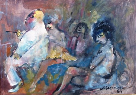 MACCARI MINO (Siena 1898 - Roma 1989) "Figure" 1984 Olio su cartone telato...