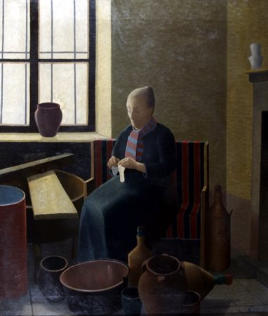 CALDERARA ANTONIO (Abbiategrasso 1903 - Vacciago 1978) "Figura seduta" Olio...