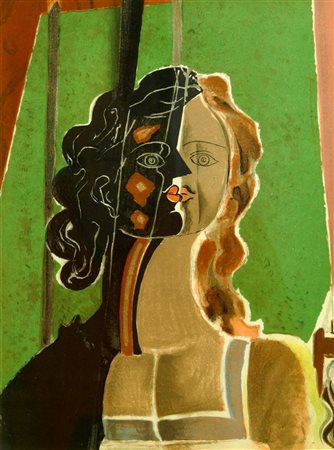 BRAQUE GEORGES F 1882 - 1963 "Figura" 35x26 litografia a colori Estratta...