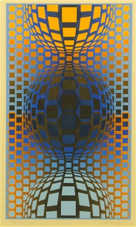 VASARELY VICTOR H 1908 - 1997 F "Senza titolo" 70x41 litografia a colori, es....