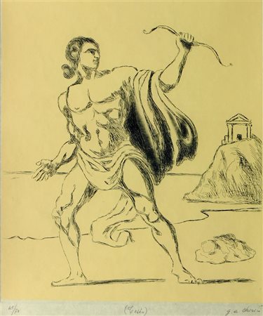 DE CHIRICO GIORGIO Volos 1888 - 1978 Roma "Teseo" 1970 70x53,5 foglio, 43x37...