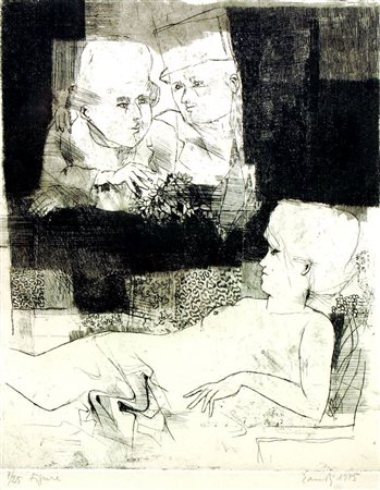 EANDI FERNANDO Torino 1926 "Figure" 1975 59x50 foglio, 29,5x24,5 incisione,...