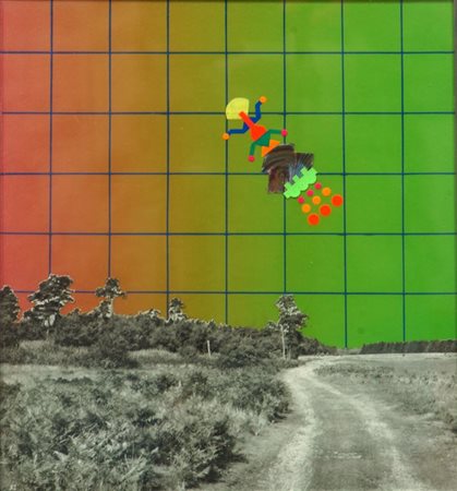 VOLPINI RENATO Urbino 1934 "Paesaggio terrestre" 1973 25,5x23,5 tecnica mista...