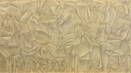 BAUMGARTNER FRITZ A 1929 - 2006 "Riunione mistica" 1974 48x86 matita su carta...