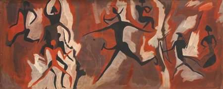 SIMONDO PIERO Cosio di Arroscia 1928 "Senza titolo" 42x102 olio su masonite...