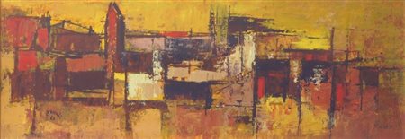 ROCCATI LUIGI Chieri (TO) 1906 - 1967 "Paesaggio urbano" 1962 35x95 tecnica...