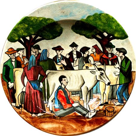 MORANDO PIETRO Alessandria 1892 - 1980 "Mercato del bestiame" Diam. cm 50,5...