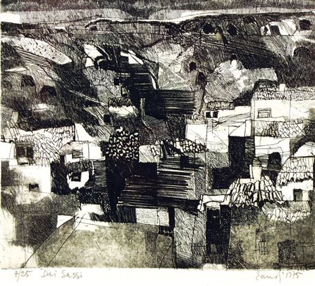 EANDI FERNANDO Torino 1926 "Dai Sassi" 1975 34,5x50,5 foglio, 14,5x17...