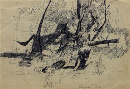 RUGGERI PIERO Torino 1930 - 2009 "Paesaggio" 1958 19,5x28,2 matite su carta...