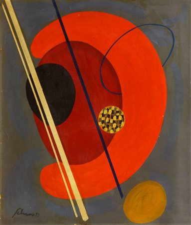 GALVANO ALBINO Torino 1907 - 1990 "Composizione!" 1953 65x55 olio su cartone...