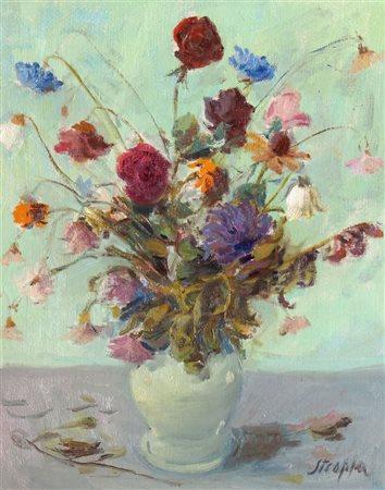 STROPPA LEONARDO Torino 1900 - 1991 "Vaso di fiori" anni '960 50x40 olio su...
