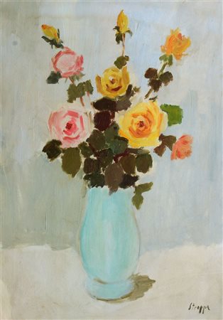 STROPPA LEONARDO Torino 1900 - 1991 "Vaso di rose" 70x50 olio su tela Opera...