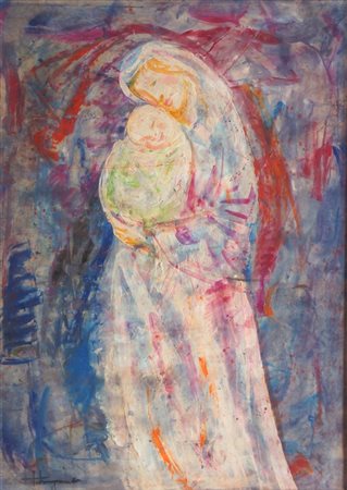 LONGARETTI TRENTO Treviglio (BG) 1916 "Maternità" 70x50 tecnica mista su...