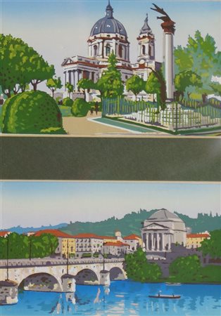 MUSSO CARLO Balangero (TO) 1907 - 1968 "Coppia di vedute di Torino (Superga e...