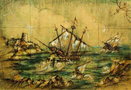 GARINO PIERO Leinì (TO) 1922 - 2009 Torino "Carta nautica" 70x100 tecnica...