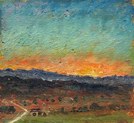 MAGGI CESARE Roma 1881 - 1961 Torino "Tramonto" 10,5x11,5 olio su tavoletta...