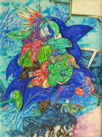 DOVA GIANNI Roma 1925 - 1991 Milano "Fuchsias" 1980/81 50x38 tecnica mista su...