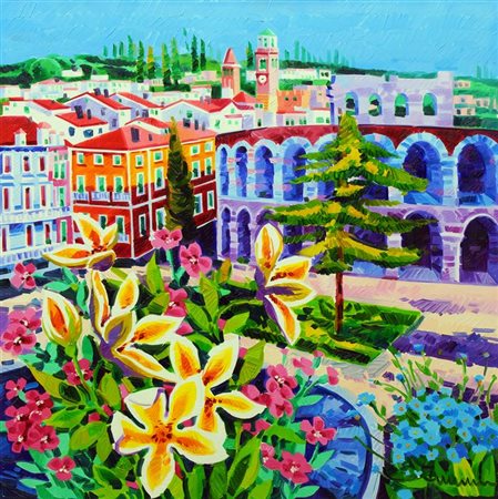 FACCINCANI ATHOS Peschiera del Garda 1951 "Piazza Bra e luce verso l'arena"...