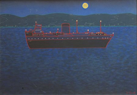 CASORATI FRANCESCO Torino 1934 - 2013 "La nave di notte" 1976 50x70 tempera...