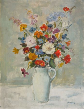 STROPPA LEONARDO Torino 1900 - 1991 "Vaso di fiori di campo" 70x50 olio su...