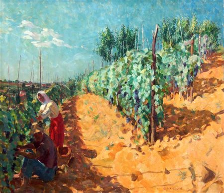 MANZONE GIUSEPPE Asti 1887 - 1983 "Vendemmia" 70x80 olio su tela Opera...
