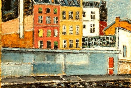 TAMBURI ORFEO Jesi (AN) 1910 - 1994 "Il muro azzurro" 1968 29x42 olio su tela...