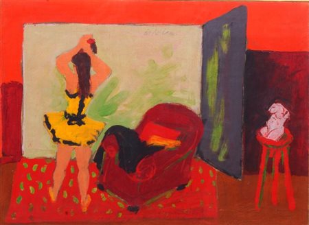 DA MILANO GIULIO F 1895 - 1990 Torino "Interno con ballerina" 1970 40x56...