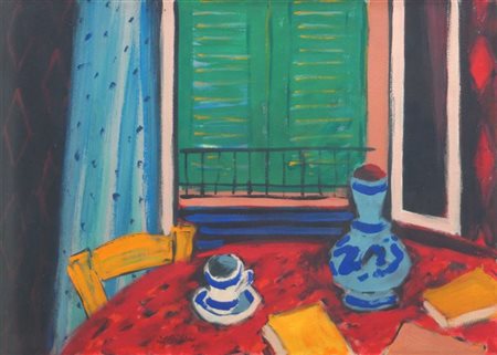 DA MILANO GIULIO F 1895 - 1990 Torino "Finestra" 1969 50x70 tempera su carta...