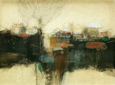 EANDI FERNANDO Torino 1926 "Lo steccato del carbonaio" 1969 34x44 olio su...