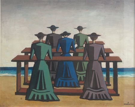 MORANDO PIETRO Alessandria 1892 - 1980 "Pretini al mare (meditazione)"...