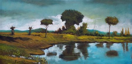 NUNZIANTE ANTONIO Napoli 1956 "Paesaggio" 30x60 olio su tela Opera firmata in...