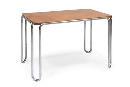 BREUER MARCEL B10 Tavolo scrivania acciaio cromato e piano in legno. Prod....
