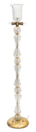 SEGUSO Lampada da terra in vetro di Murano trasparente. Montatura in ottone....