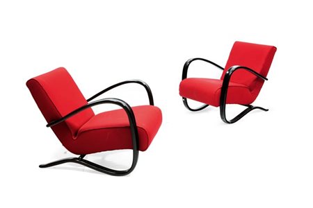 HALABALA JINDRICH H269 Coppia di poltrone con struttura in faggio curvato,...