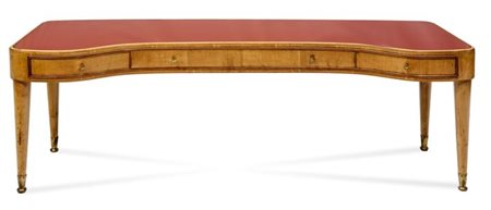 BUFFA PAOLO Console in legno d'acero e vetro colorato, puntali in ottone....