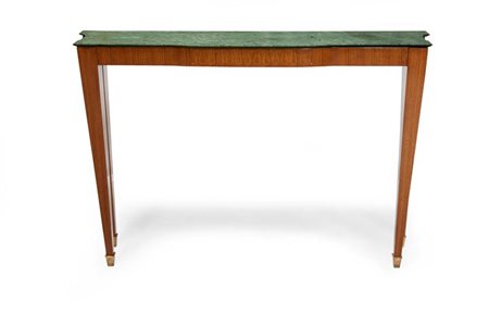 BUFFA PAOLO Console in legno di noce, piano in marmo e ottone. Anni '50 cm...