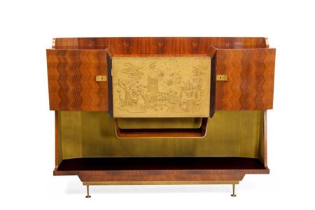 DASSI VITTORIO (attribuito) Mobile bar in legno di palissandro con decoro a...