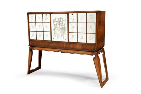 PRODUZIONE ITALIANA Mobile bar con illuminazione interna, in legno decorato e...