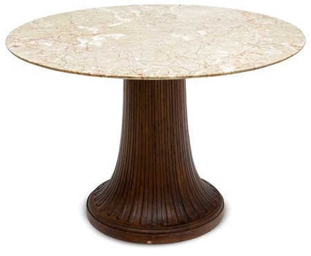 BORSANI OSVALDO (attribuito) Tavolo in legno di noce con piano in marmo. Anni...