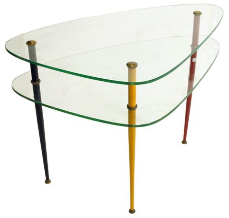 PAOLI EDOARDO Arlecchino Tavolino in acciaio smaltato, ottone e cristallo...