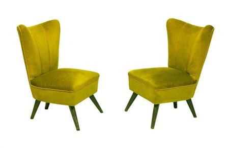 I.S.A Coppia di poltroncine da camino con struttura in legno e imbottitura...