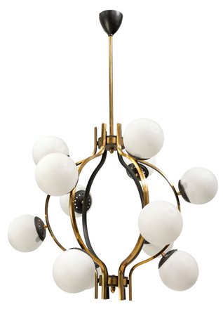 STILNOVO Lampada a sospensione con struttura in ottone lucido, metallo...