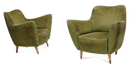VERONESI GUGLIELMO (attribuito) Coppia di poltrone in tessuto imbottito e...
