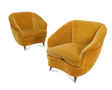 ULRICH GUGLIELMO, (NELLO STILE DI) Coppia di poltrone con strutura in tessuto...