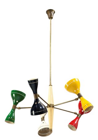 PRODUZIONE ITALIANA Lampada a sospensione in ottone con elementi orientabili...