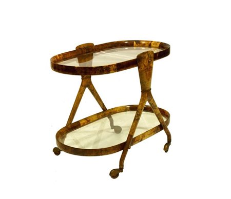 TURA ALDO Carrello rivestito in pergamena vetrificata, piani in vetro. Prod....
