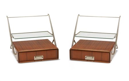 CAVATORTA SILVIO Coppia di comodini in legno di acero, ottone nichelato,...