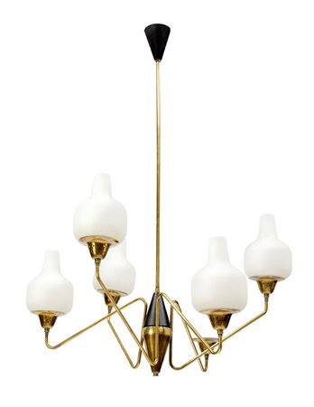 STILNOVO Lampada a sospensione in ottone e metallo laccato, diffusori in...