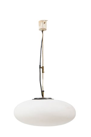 STILNOVO Lampada a sospensione in vetro opalino, montatura in ottone e...