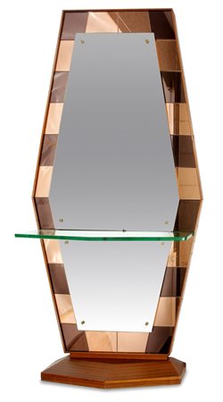 CRISTAL ART Grande specchiera con mensola, cornice in legno e vetri colorati...